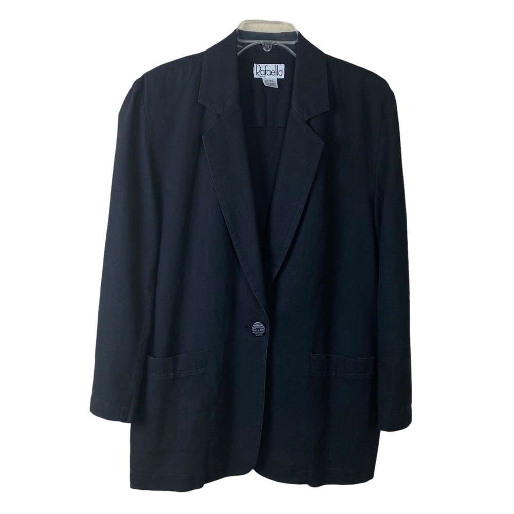 VTG Rafaella Womens Black Career Jacket Size L? One Button Lining Blazer Coat